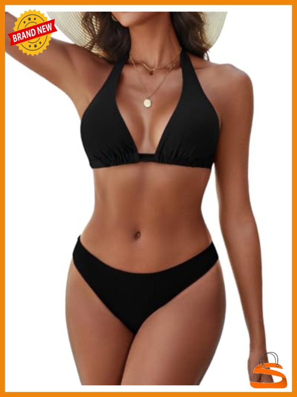 Nylon Spandex Halter Triangle Bikini Set Cheeky Brazilian Swimwear